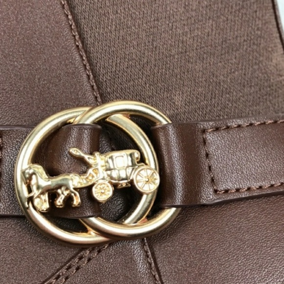 COACH Farrah Brown Wide Calf Riding Boots leather knee - Picture 3 of 5